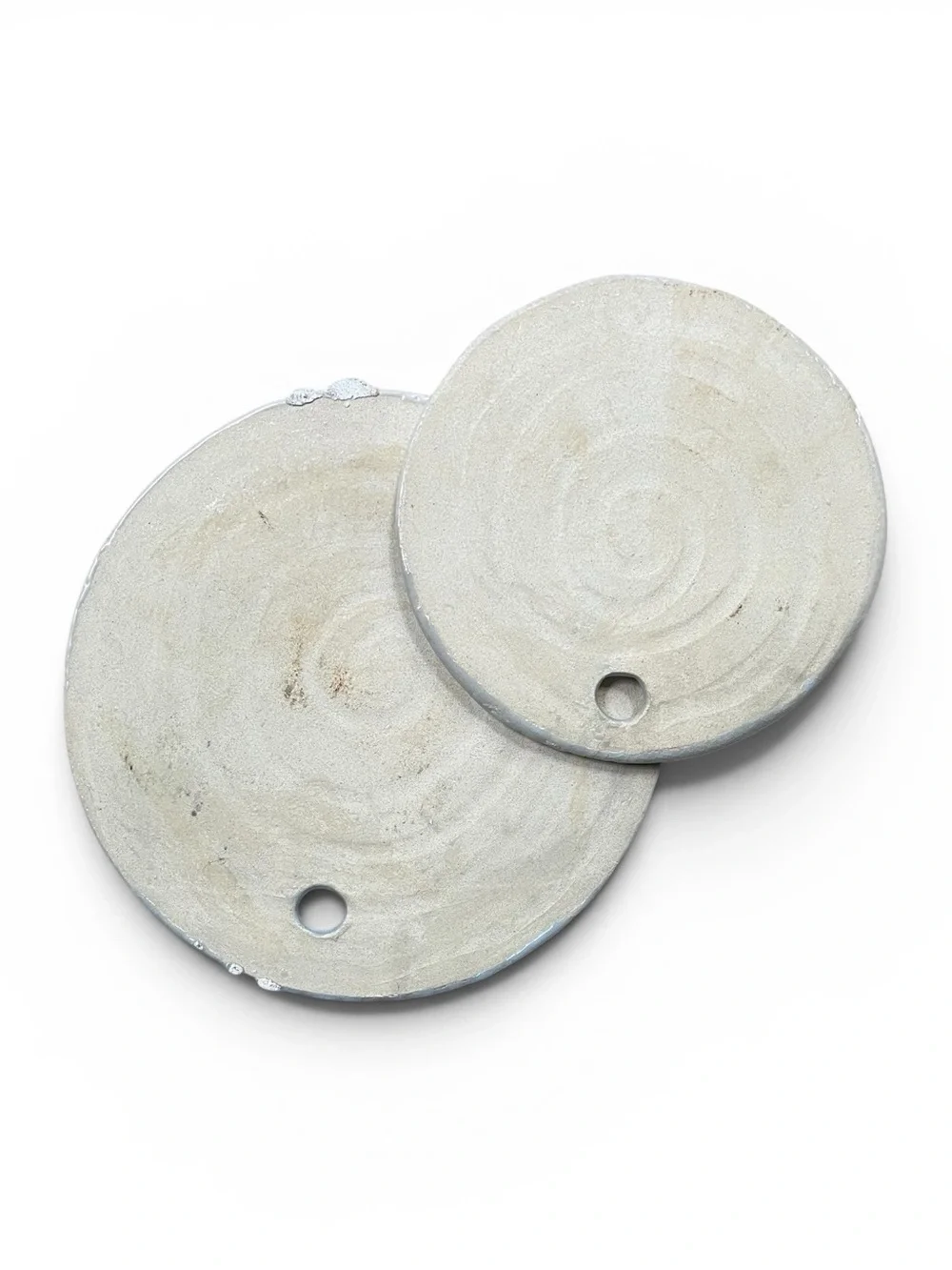 Handmade & Glazed 2-Tone Grey Stoneware Cheese Stones Serving Dishes, Set of 2
